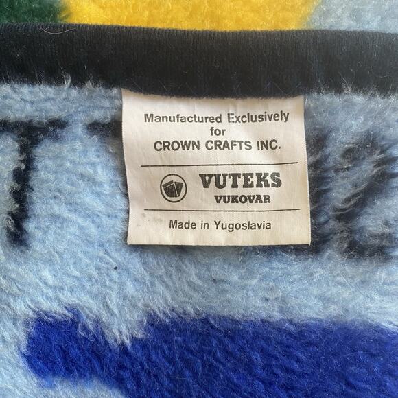 Vtg 1988 Vuteks Vukovar Crown Crafts Blanket Throw World Map City Names Compass - Picture 6 of 7